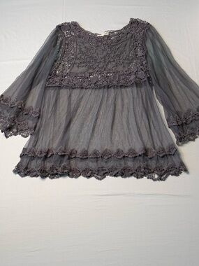 indigo soul Sheer Lace Tunic - Gray